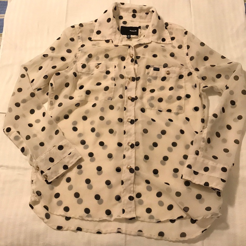 Black and white Hurley Long Sleeve sheer blouse